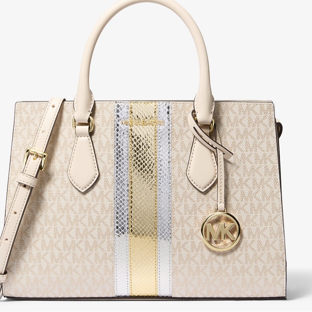 Michael Kor Sheila Medium Signature Logo and Metallic Satchel